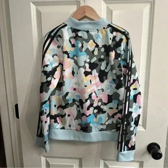 GUC Adidas XL size 16 girls 3-stripe jacket in a fun colorful camo. Athletic - Picture 7 of 16